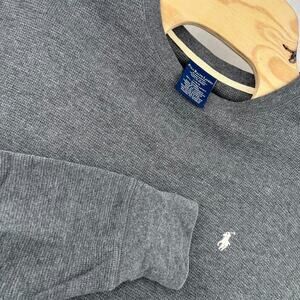 Polo Ralph Lauren Thermal Sleep Shirt Mens Large Gray Waffle Knit Long Sleeve